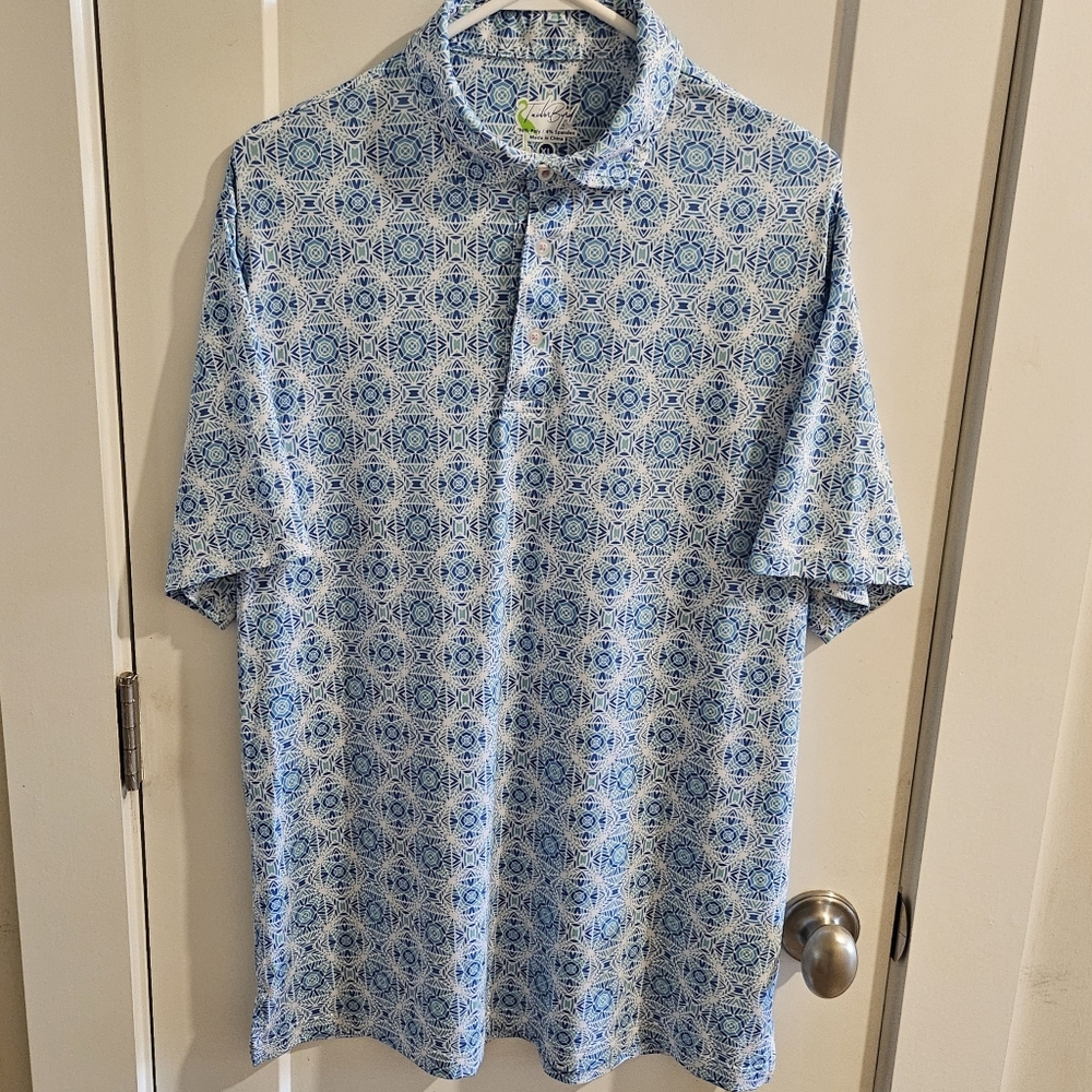 Tailorbyrd Performance Golf Polo Shirt Geometric Sequin AOP - Size XL - Blue